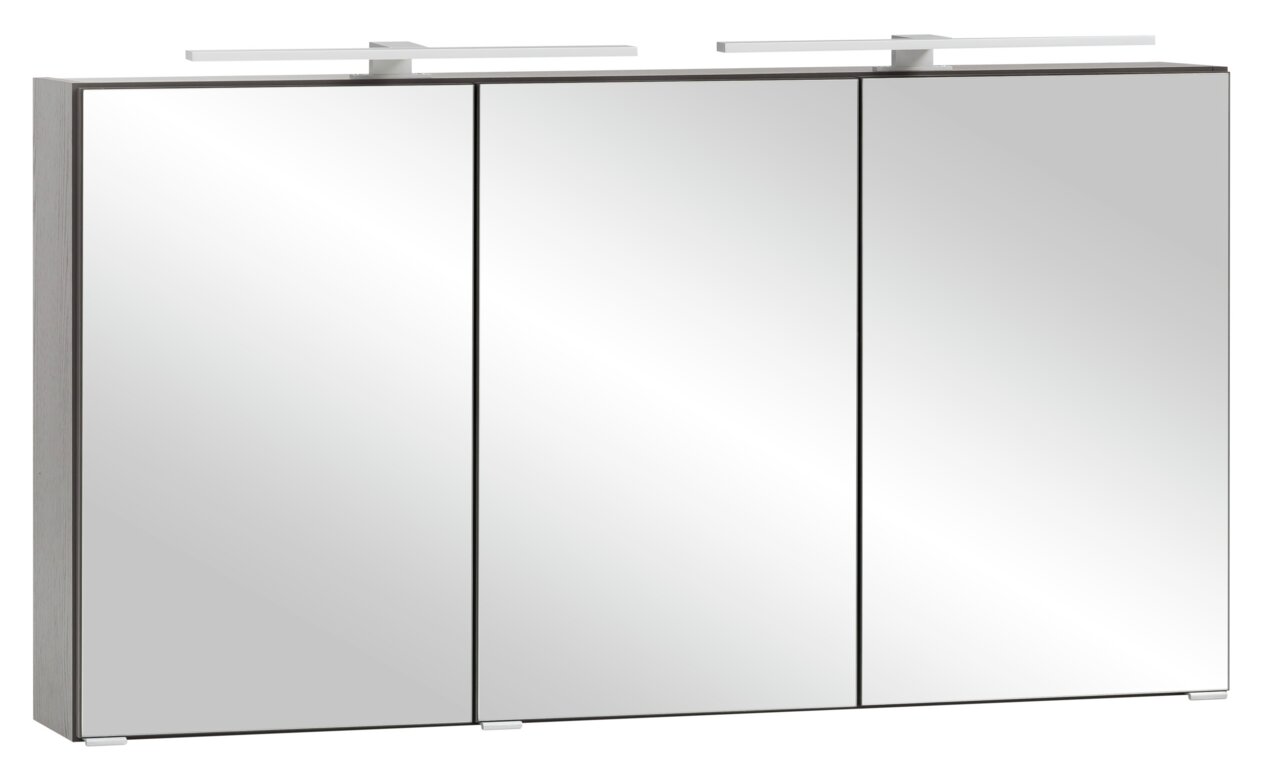 Moderner Spiegelschrank mit drei Türen und integrierter Beleuchtung, Frontalansicht