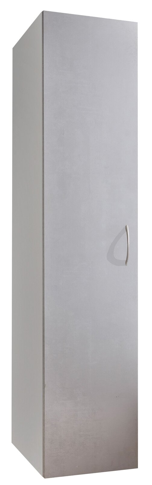 Moderner grauer Kleiderschrank mit einer Tür, seitliche Perspektive