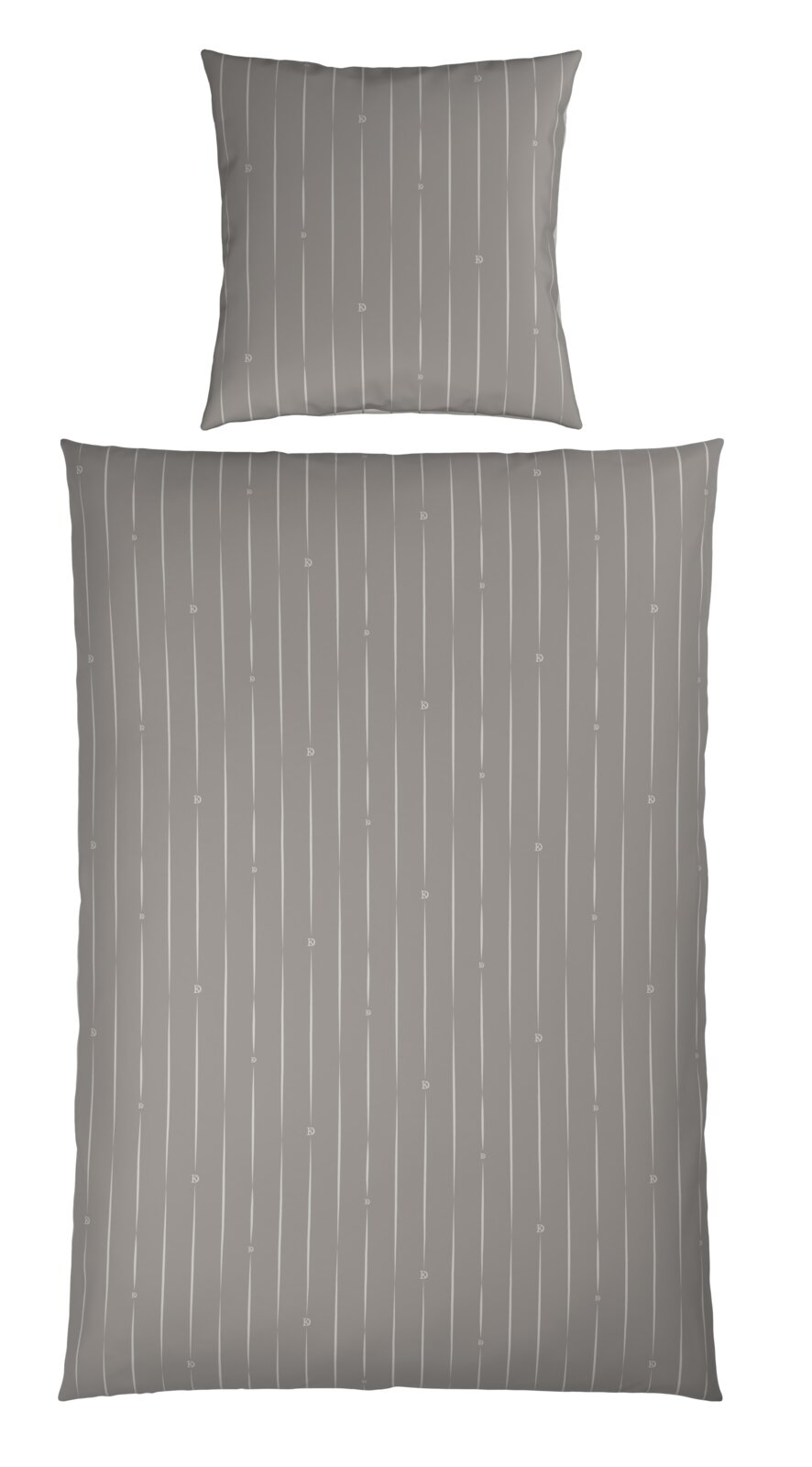 Graue Wendebettwäsche mit feinen vertikalen Streifen, Ansicht von oben