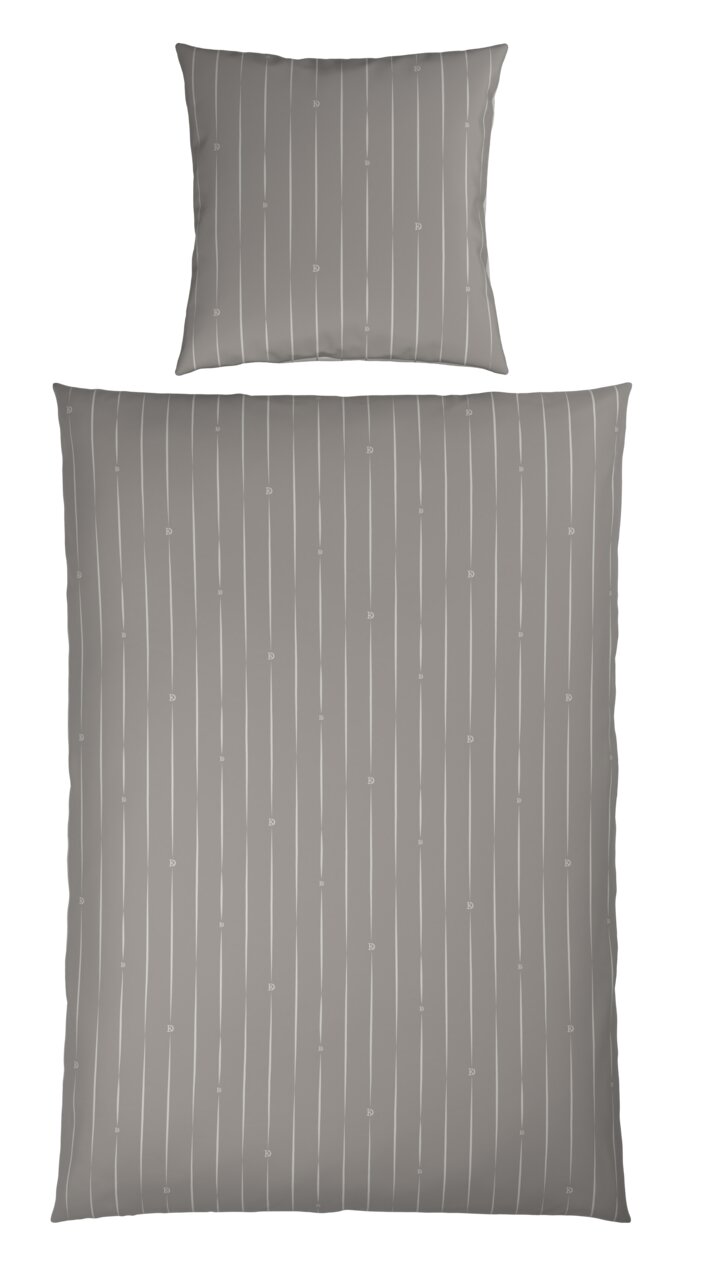 Graue Wendebettwäsche mit feinen vertikalen Streifen, Ansicht von oben