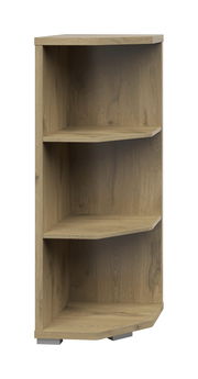 Eckregal aus Holz mit drei offenen Fächern, perspektivisch von vorne links gesehen