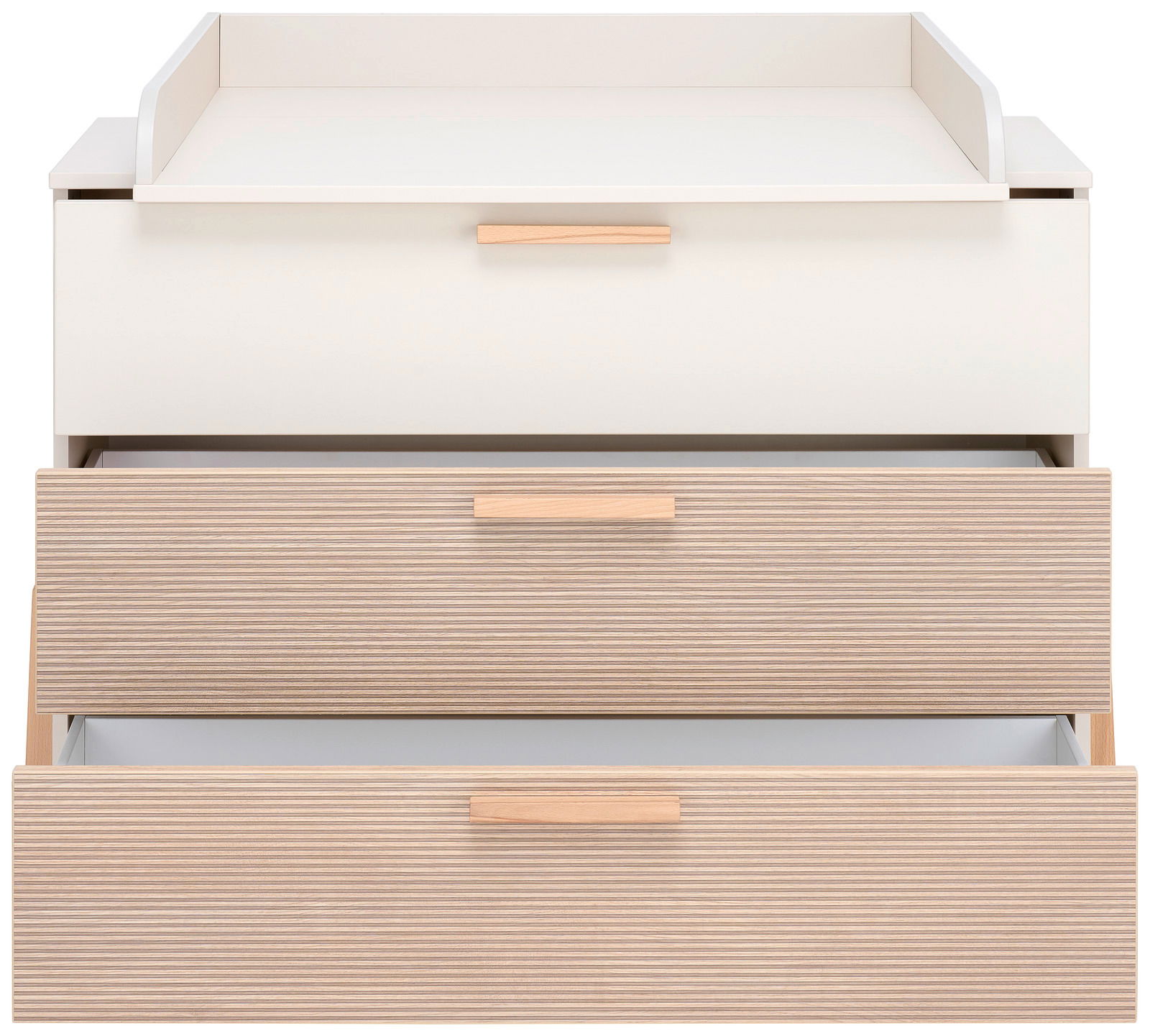 Kommode mit Wickelaufsatz, zwei offene Schubladen, Frontansicht