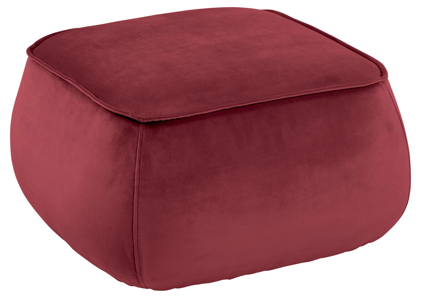 Roter quadratischer Hocker aus Stoff, seitliche Perspektive