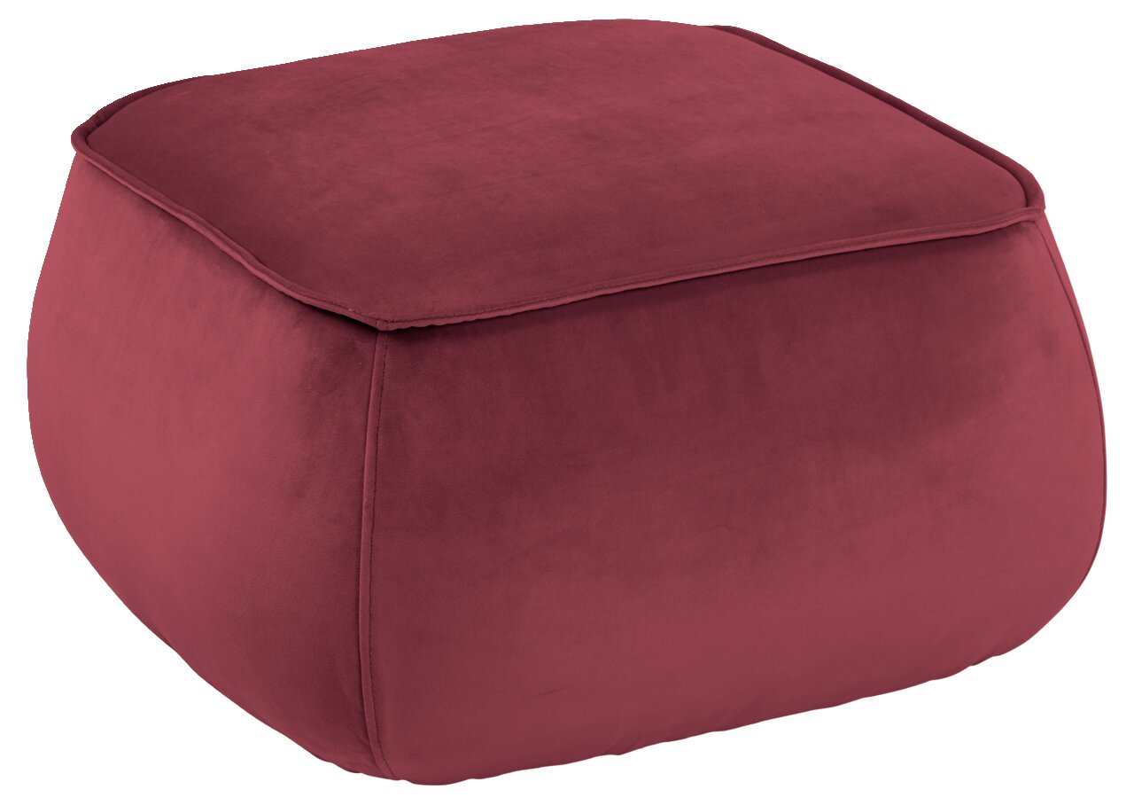 Roter quadratischer Hocker aus Stoff, seitliche Perspektive