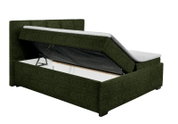 Groen boxspringbed met opklapbaar matras en opbergruimte, zijaanzicht