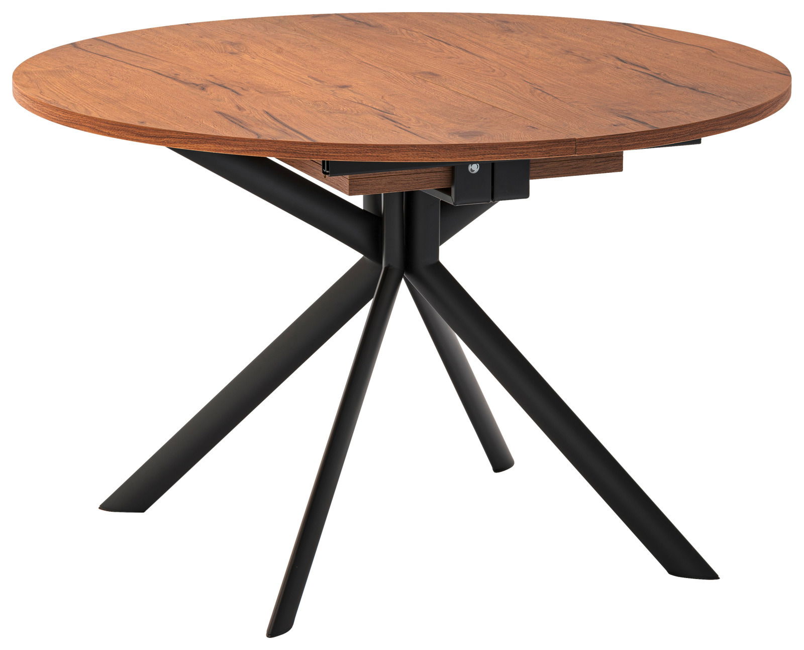 Runder Esstisch Connubia GIOVE mit Holzplatte und schwarzem Metallgestell, seitliche Perspektive