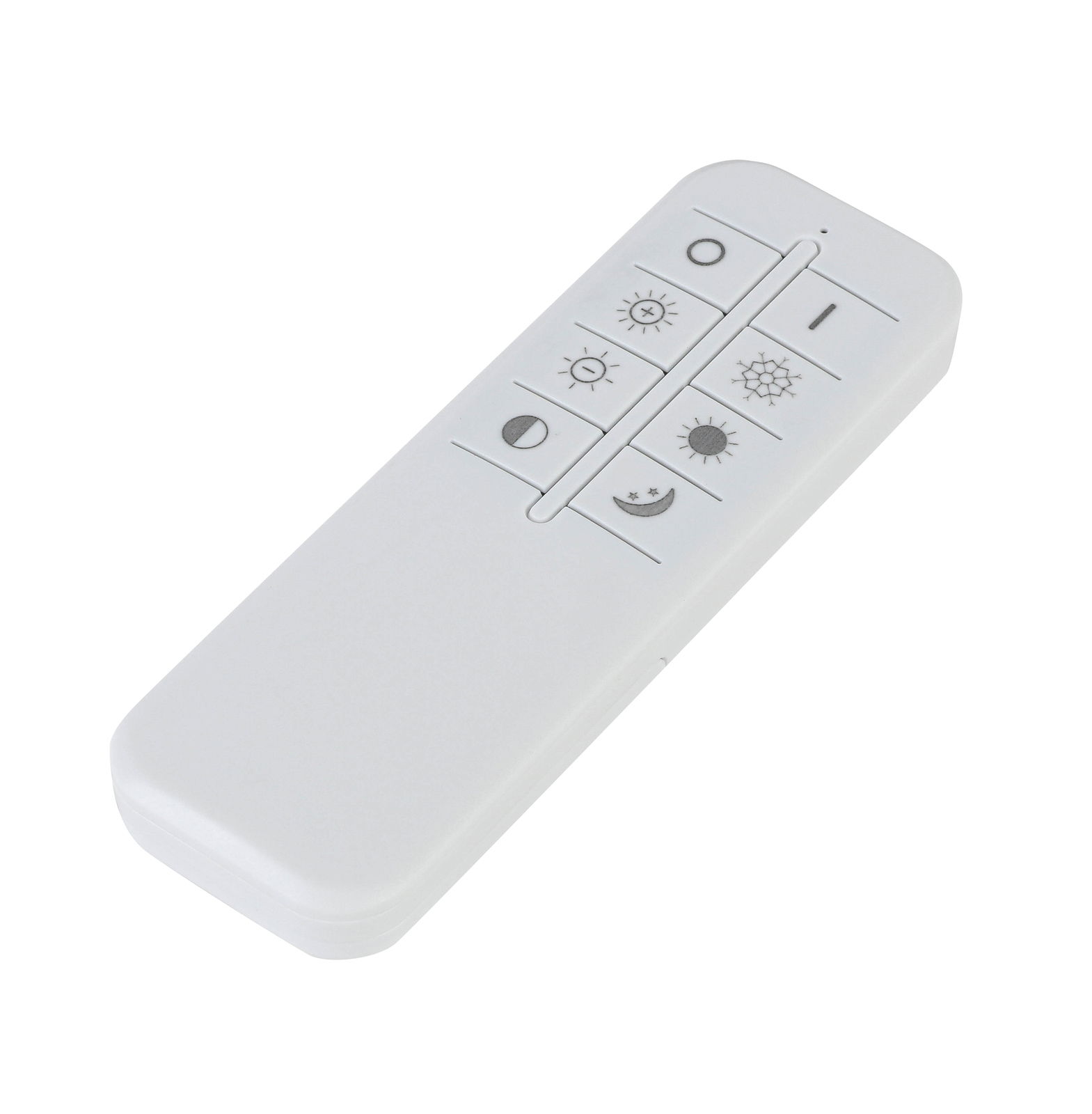 Fernbedienung für LED-Deckenleuchte, schräg von oben fotografiert