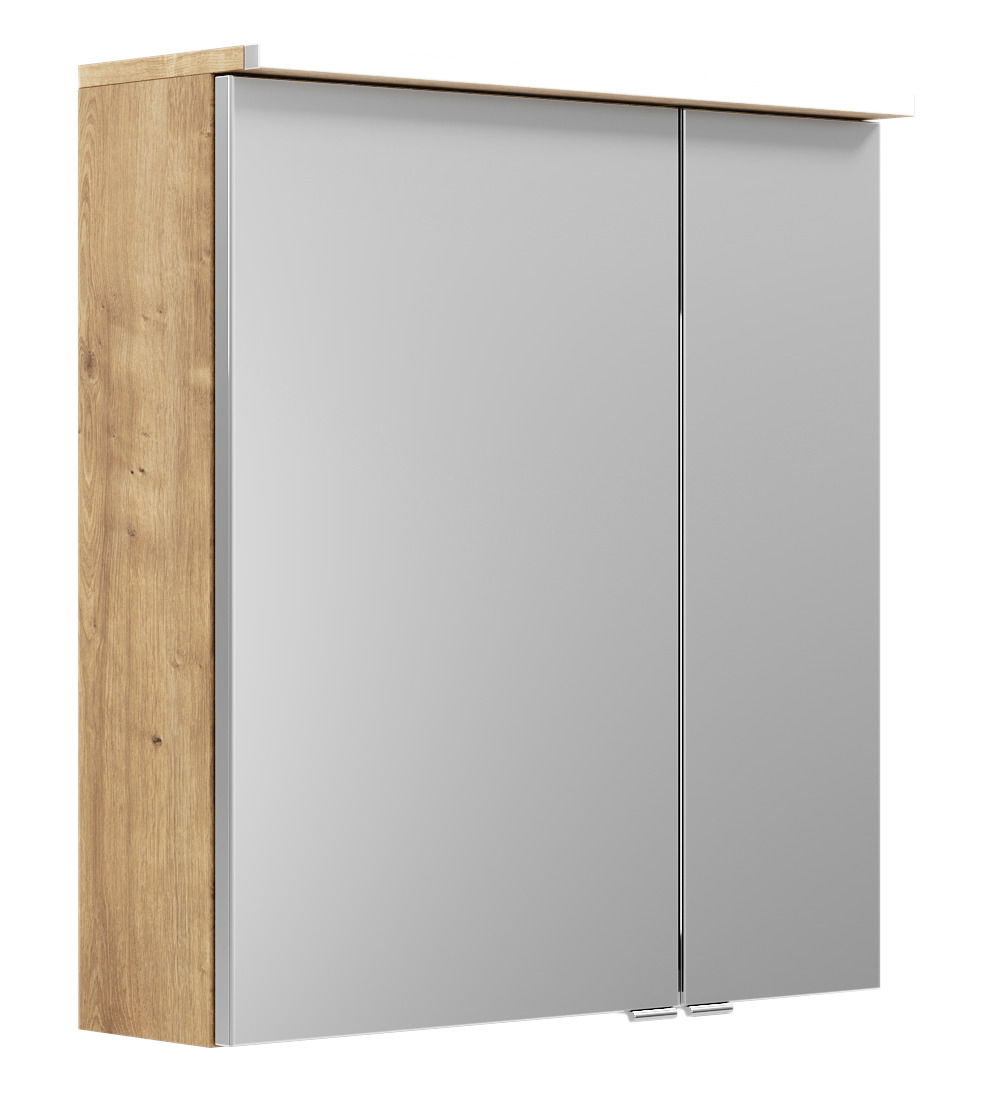 Spiegelschrank mit Holzrahmen, seitliche Perspektive