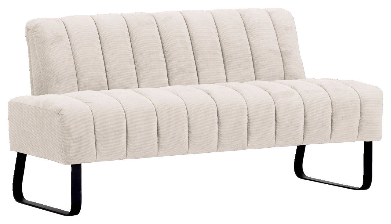 Novel 2,5er-Sitzbank LAILA Beige 2,5er-Sitzbank mit vertikaler Steppung und schwarzen Metallbeinen, seitliche Perspektive