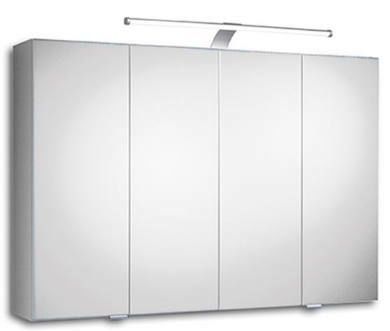 Moderner Spiegelschrank mit vier Türen und integrierter Beleuchtung, Frontalansicht
