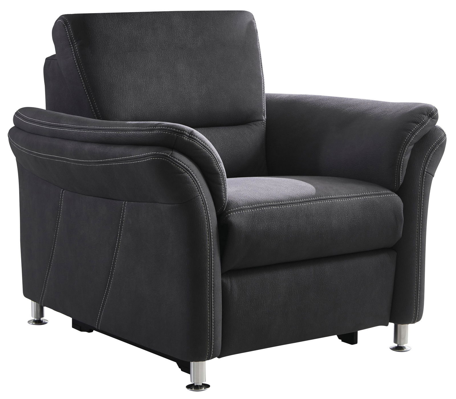 Beldomo System Sessel DAKOTA S Schwarzer Sessel Beldomo System DAKOTA S mit eleganten Nähten und Metallfüßen, seitliche Perspektive