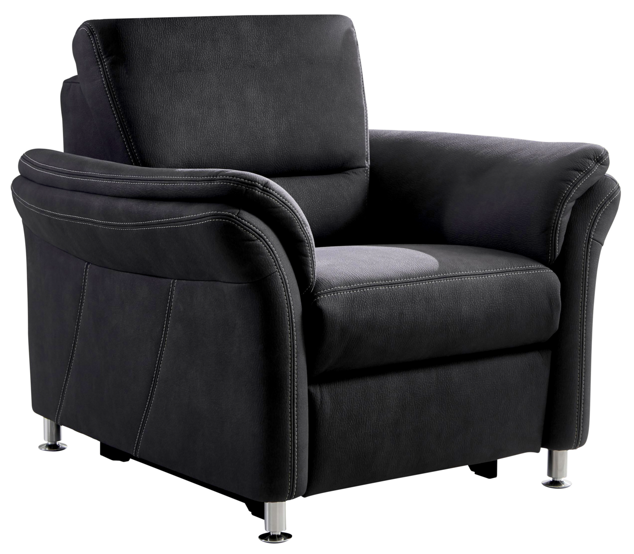 Beldomo System Sessel DAKOTA S Schwarzer Sessel Beldomo System DAKOTA S mit eleganten Nähten und Metallfüßen, seitliche Perspektive