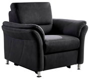 Schwarzer Sessel Beldomo System DAKOTA S mit eleganten Nähten und Metallfüßen, seitliche Perspektive