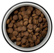 Vogelperspektive auf einen Napf mit braunem Trockenfutter, 400ml Kapazität