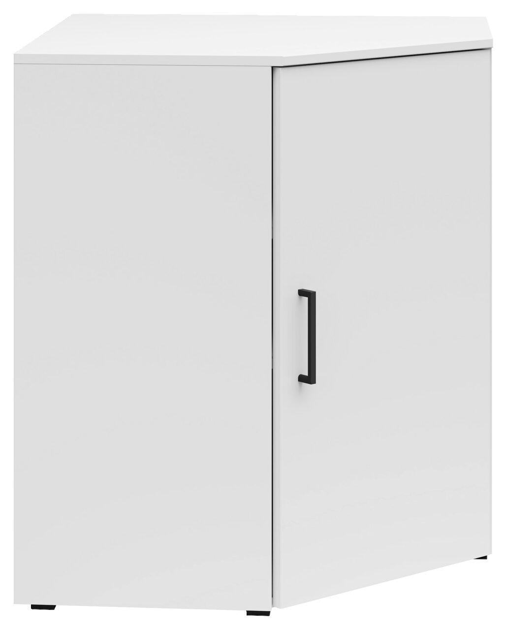 Carryhome Eckkommode MULTISTAURAUM Weiße Eckkommode mit schwarzem Griff, frontale Perspektive