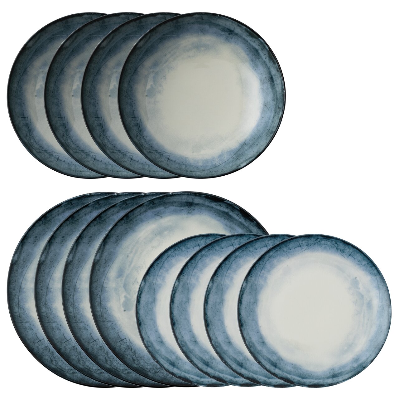 Arthur Krupp Tellerset Shade Sea 12-tlg. Tellerset Shade Sea 12-tlg. in Draufsicht, mit blauem Rand und weißer Mitte.