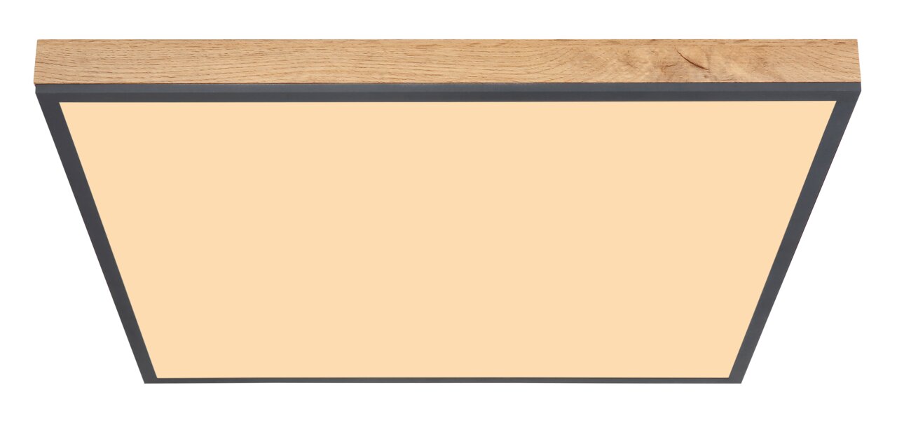 Moderne Deckenleuchte mit Holzrahmen und rechteckigem Design, Ansicht von unten