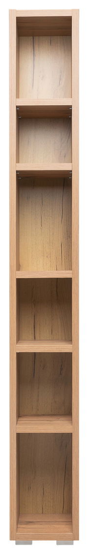 Hohes, schmales Regal aus Holz mit fünf offenen Fächern, frontale Ansicht