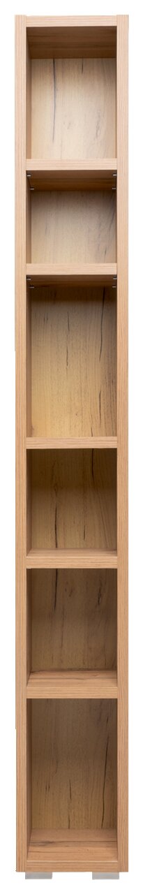 Hohes, schmales Regal aus Holz mit fünf offenen Fächern, frontale Ansicht