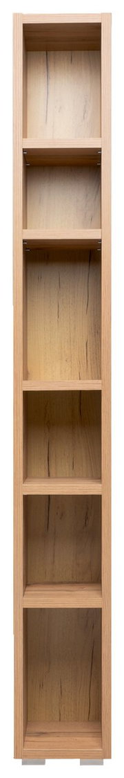 Hohes, schmales Regal aus Holz mit fünf offenen Fächern, frontale Ansicht