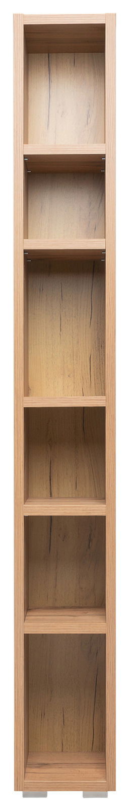 Hohes, schmales Regal aus Holz mit fünf offenen Fächern, frontale Ansicht