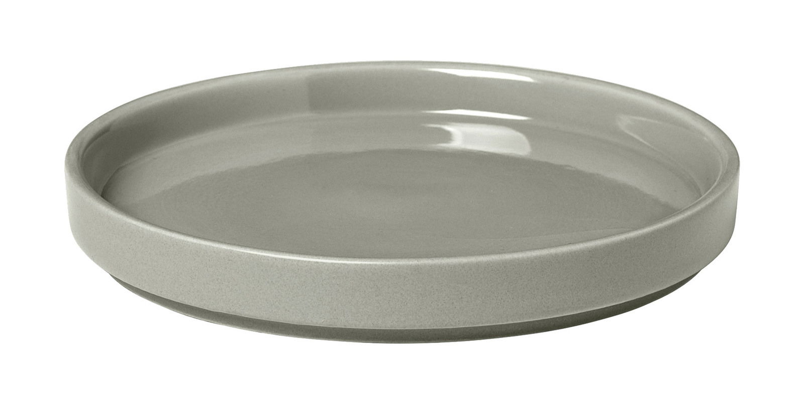 Grauer Teller aus der Serie PILAR in der Farbe Mirage Gray, seitliche Perspektive