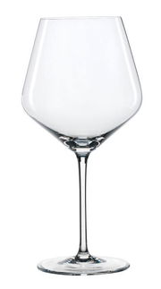 Burgunderglas in Frontalansicht, elegantes Design mit langem Stiel und breitem Kelch.