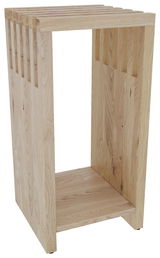 Moderner Beistelltisch aus hellem Holz mit offener Struktur, seitliche Perspektive