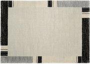 Teppich mit geometrischem Muster in Grau- und Schwarztönen, Draufsicht