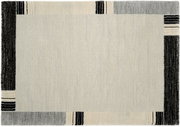 Teppich mit geometrischem Muster in Grau- und Schwarztönen, Draufsicht