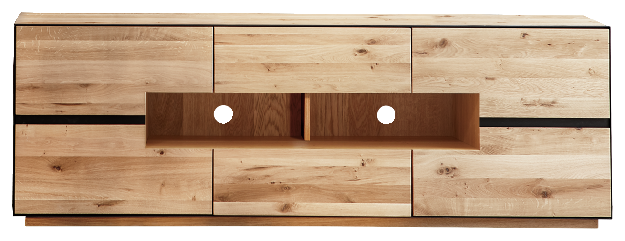 Linea Natura TV-Element KELIO TV-Element aus hellem Holz mit mehreren Schubladen und offenen Fächern, frontale Ansicht