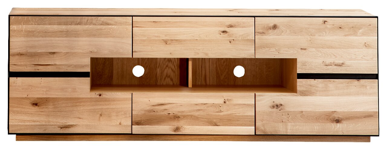 Linea Natura TV-Element KELIO TV-Element aus hellem Holz mit mehreren Schubladen und offenen Fächern, frontale Ansicht