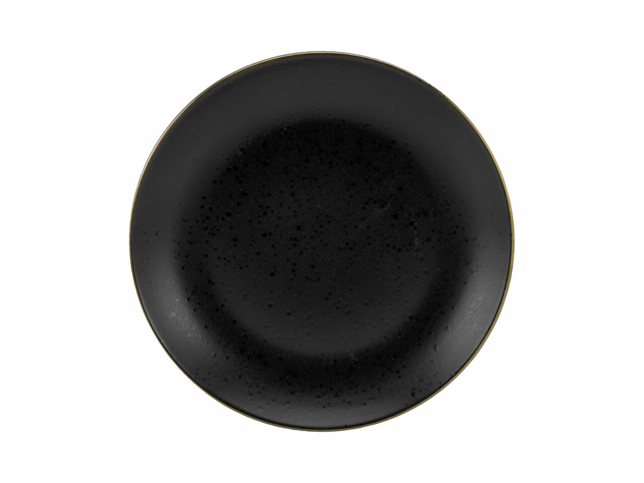 Schwarzer Teller mit goldfarbenem Rand, Draufsicht