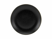 Schwarzer Teller mit goldfarbenem Rand, Draufsicht