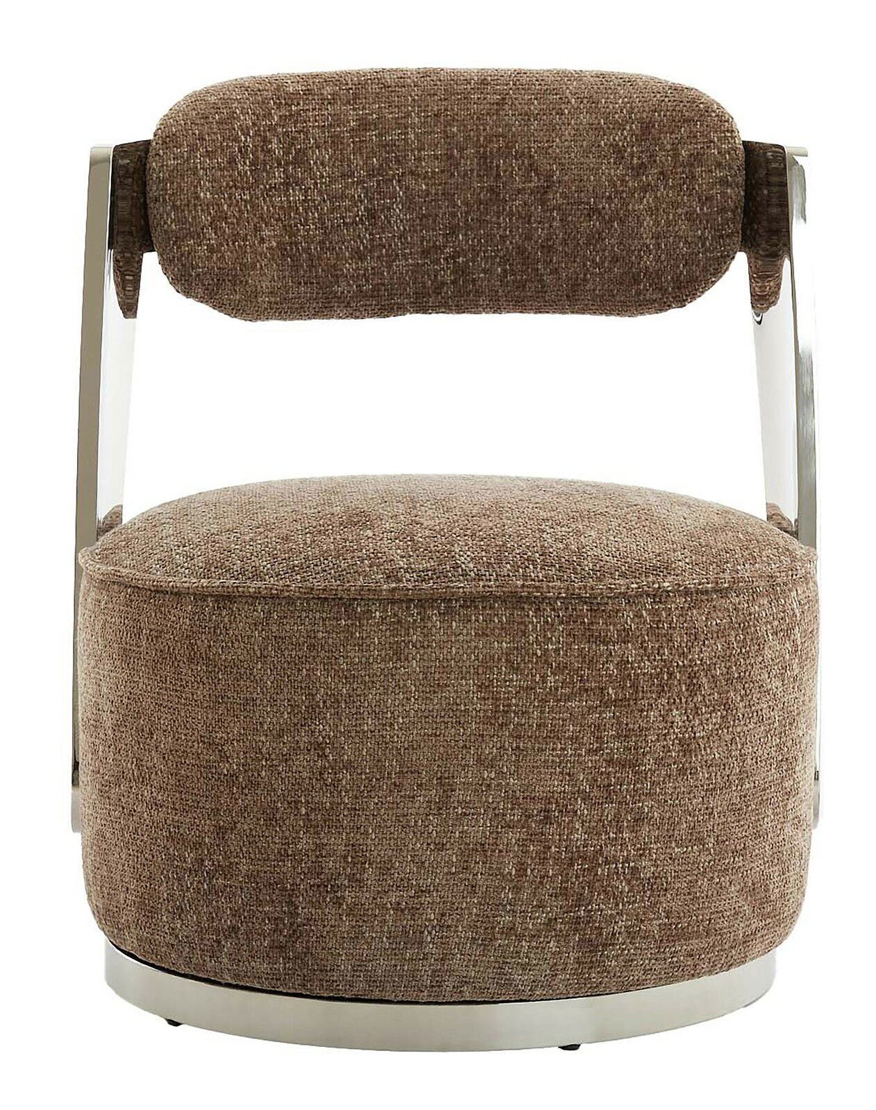 Brauner Sessel mit runder Sitzfläche und gepolsterter Rückenlehne, Vorderansicht