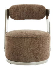 Brauner Sessel mit runder Sitzfläche und gepolsterter Rückenlehne, Vorderansicht