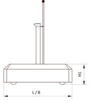 Technische Zeichnung eines Schirmständers in Seitenansicht mit Maßen L/B und H1.
