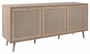 Holz-Sideboard mit drei Türen in natürlichem Holzton, seitliche Perspektive
