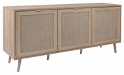 Holz-Sideboard mit drei Türen in natürlichem Holzton, seitliche Perspektive