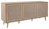 Holz-Sideboard mit drei Türen in natürlichem Holzton, seitliche Perspektive