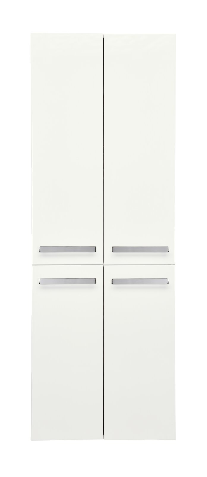XORA Hochschrank SERIE 4005 Moderner weißer Hochschrank mit vier Türen und silbernen Griffen, Frontalansicht