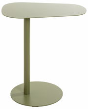 Moderner Beistelltisch in hellem Olivgrün, seitliche Perspektive