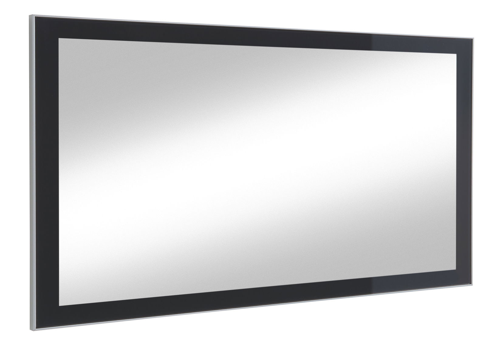 Rechteckiger Spiegel mit schwarzem Rahmen, seitliche Perspektive
