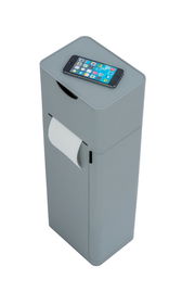 Graue 6-in-1 Stand WC-Garnitur Imon mit integriertem Toilettenpapierhalter und Ablagefläche, seitliche Perspektive