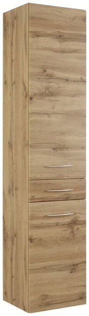 Hochschrank aus Holz in Eichenoptik, frontale Perspektive