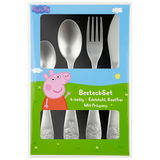 Peppa Pig 4-teiliges Edelstahlbesteckset in Verpackung, Vorderansicht