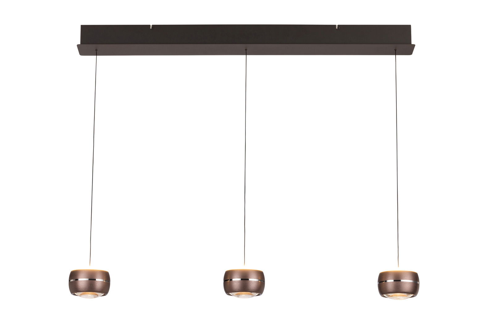 Dreiflammige LED-Hängeleuchte in moderner Ansicht von vorne