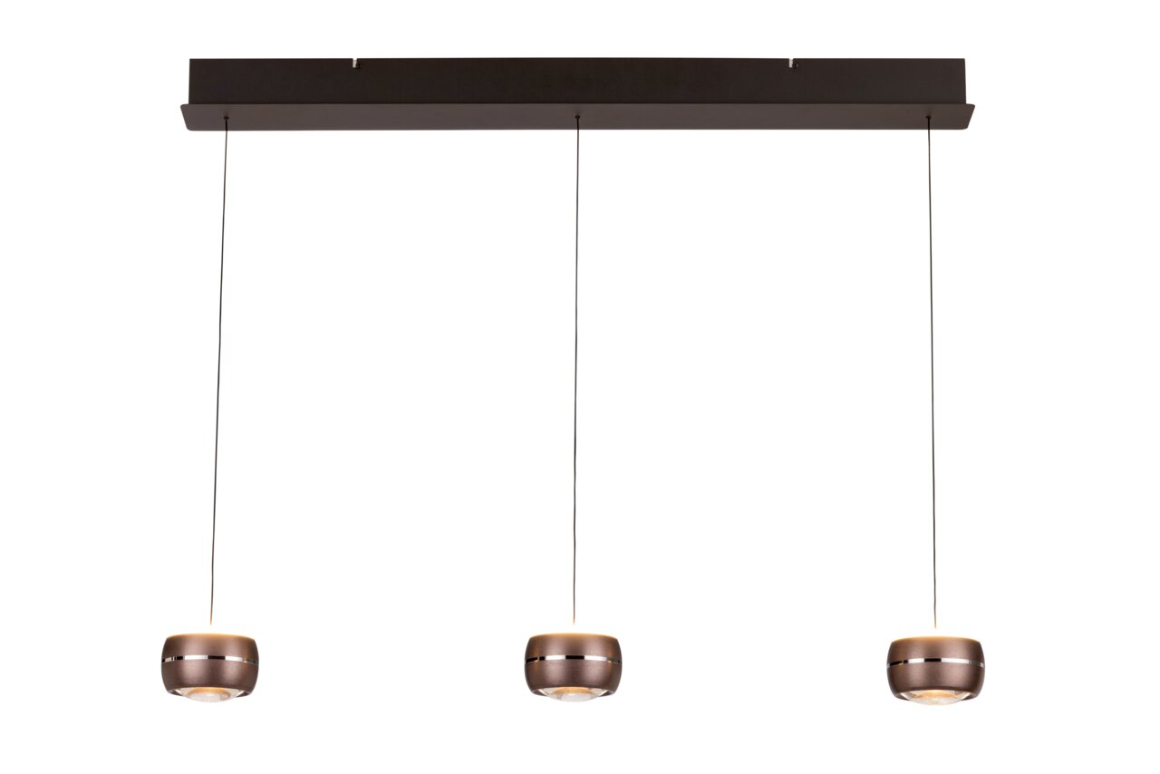LED-hanglamp met drie lampen, modern aanzicht van voren