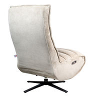 Rückansicht einer beige Relaxliege mit Drehfuß und geripptem Stoffbezug.