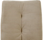 Nahaufnahme eines beige gestreiften Polsterbezugs eines Schwingstuhls, von oben betrachtet.